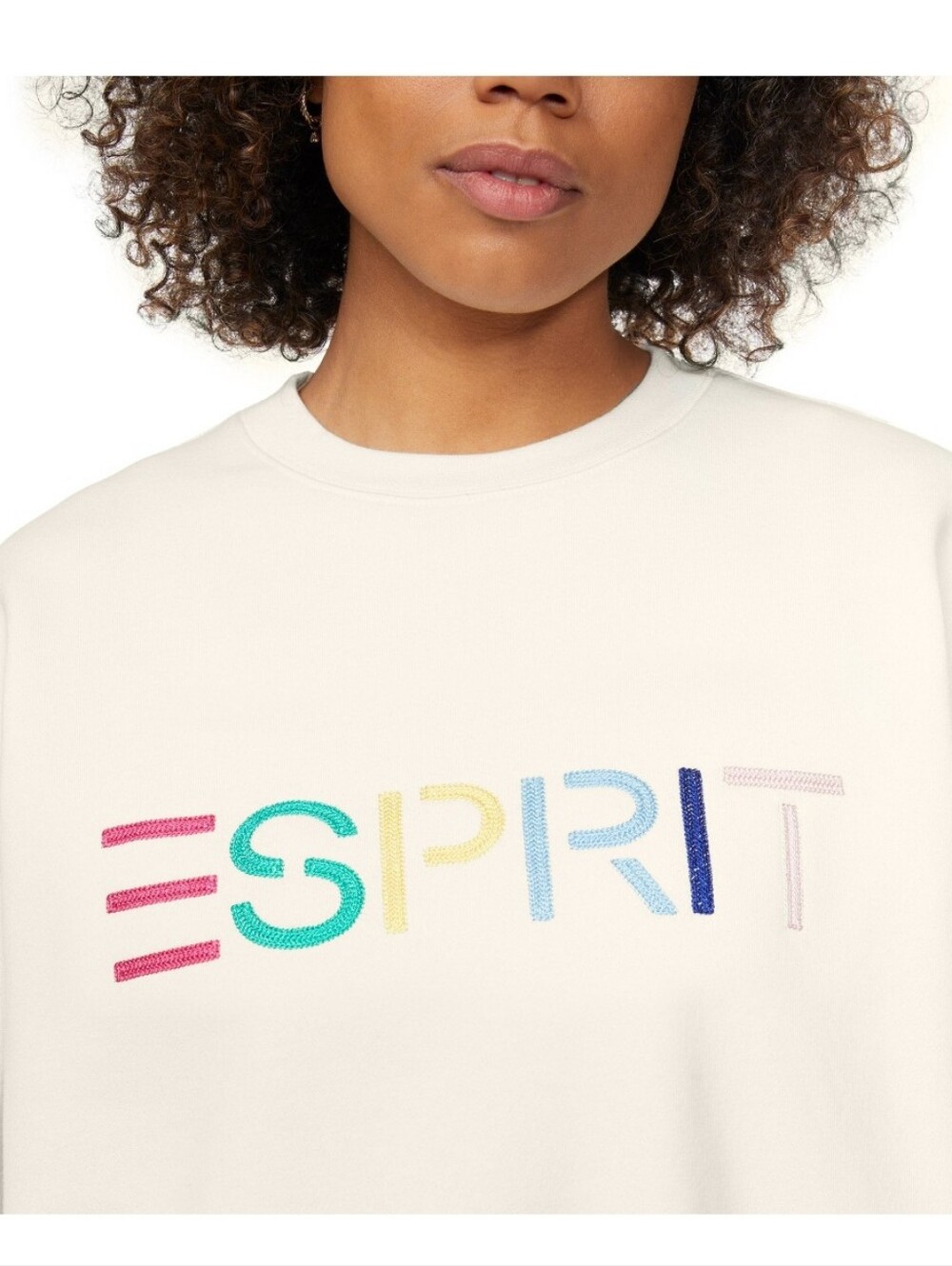 Esprit White Cream Sweatshirt Embroidered Logo Multicolor Rainbow 80's NWT Viral - Picture 3 of 8